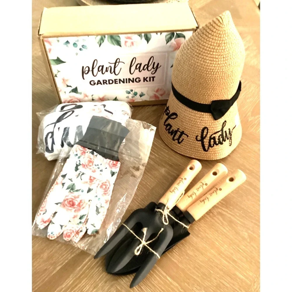 The Plant Lady Gardening Gift Box by Percozzi Tools Apron Gloves & Hat Open Box